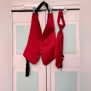 Kids Small Boys Satin Scarlet Red Apple Vest Wedding sizes 3T 4 5 6 adjustable